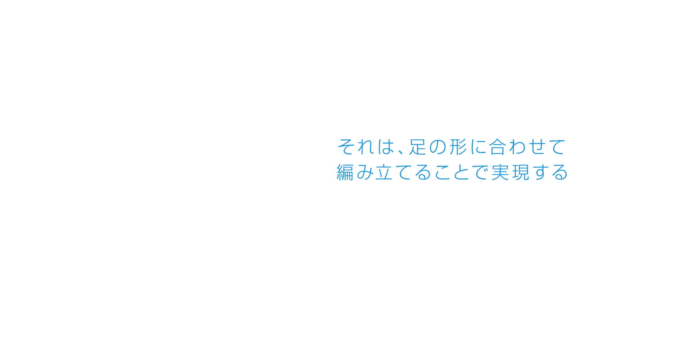 それは、足の形に合わせて編み立てることで実現する（テキスト）