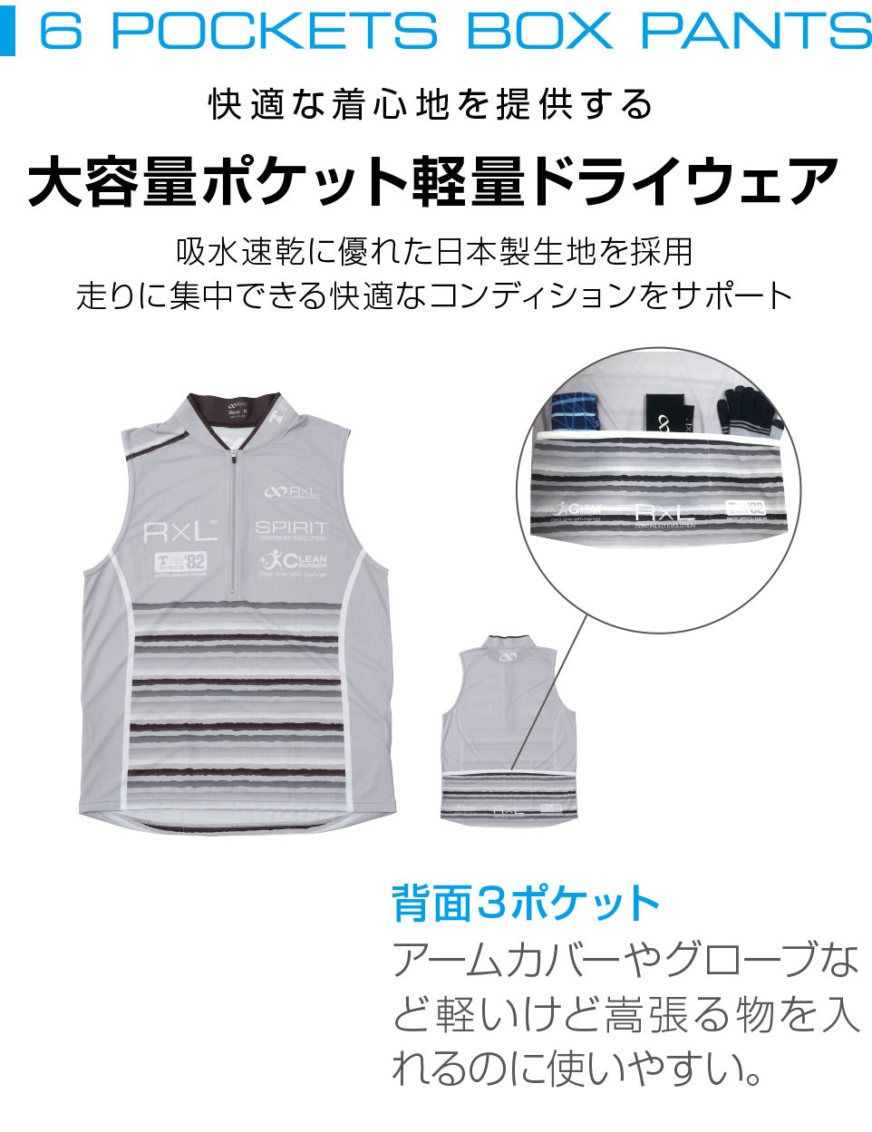 収納ポケット付きハーフジップウェア(メンズノースリーブ)