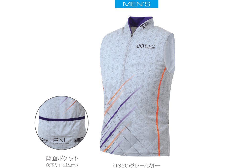 TRA-018MN MEN'S ZIP-UP SLEEVELESS WEAR  メンズジップアップ　ノースリーブウェア (1320）グレー／ブルー