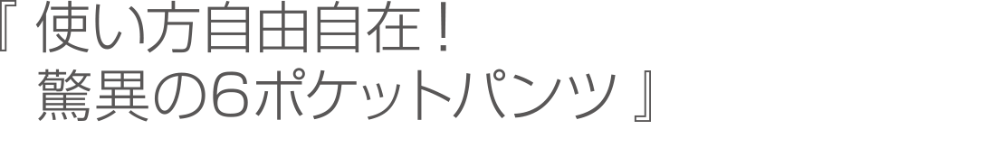 使い方自由自在！驚異の6ポケットパンツ